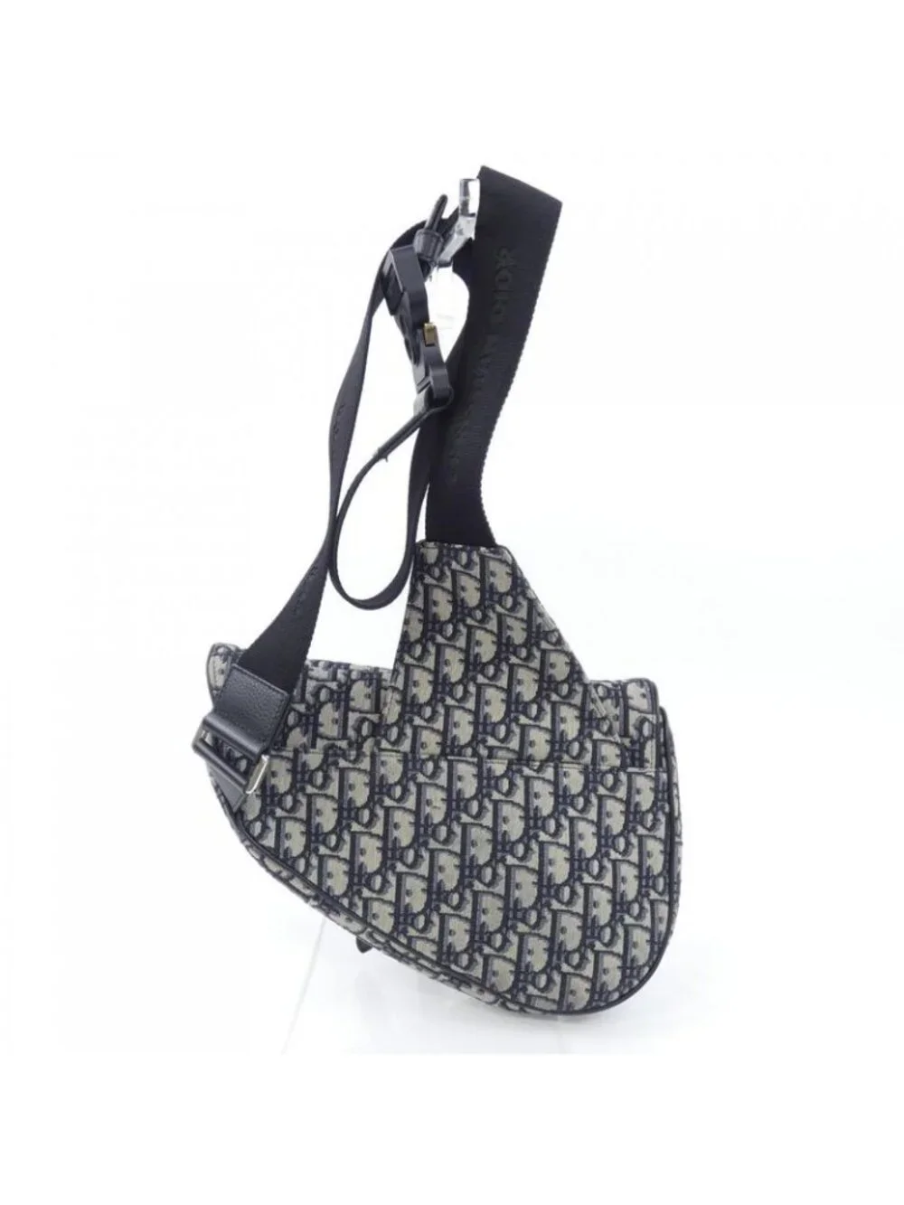 Dior Saddle Blue Jacquard Bag Black Navy Beige